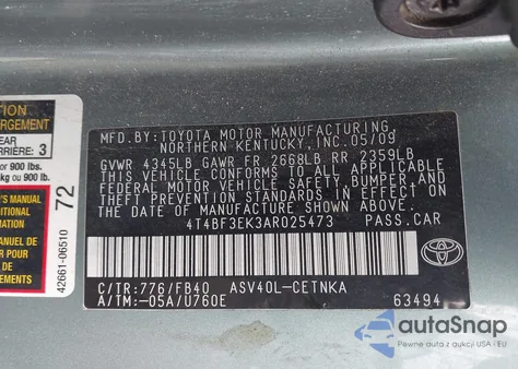 2010 Toyota Camry Le from USA, damaged, VIN 4T4BF3EK3AR025473